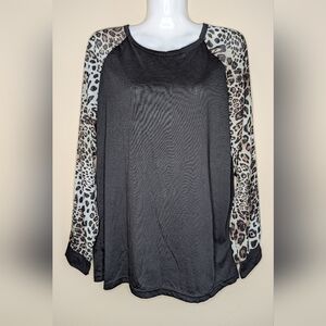 Black & Leopard Print Long Sleeve Shirt